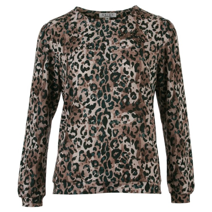 Enjoy Blouson cosy print Groen Bruin